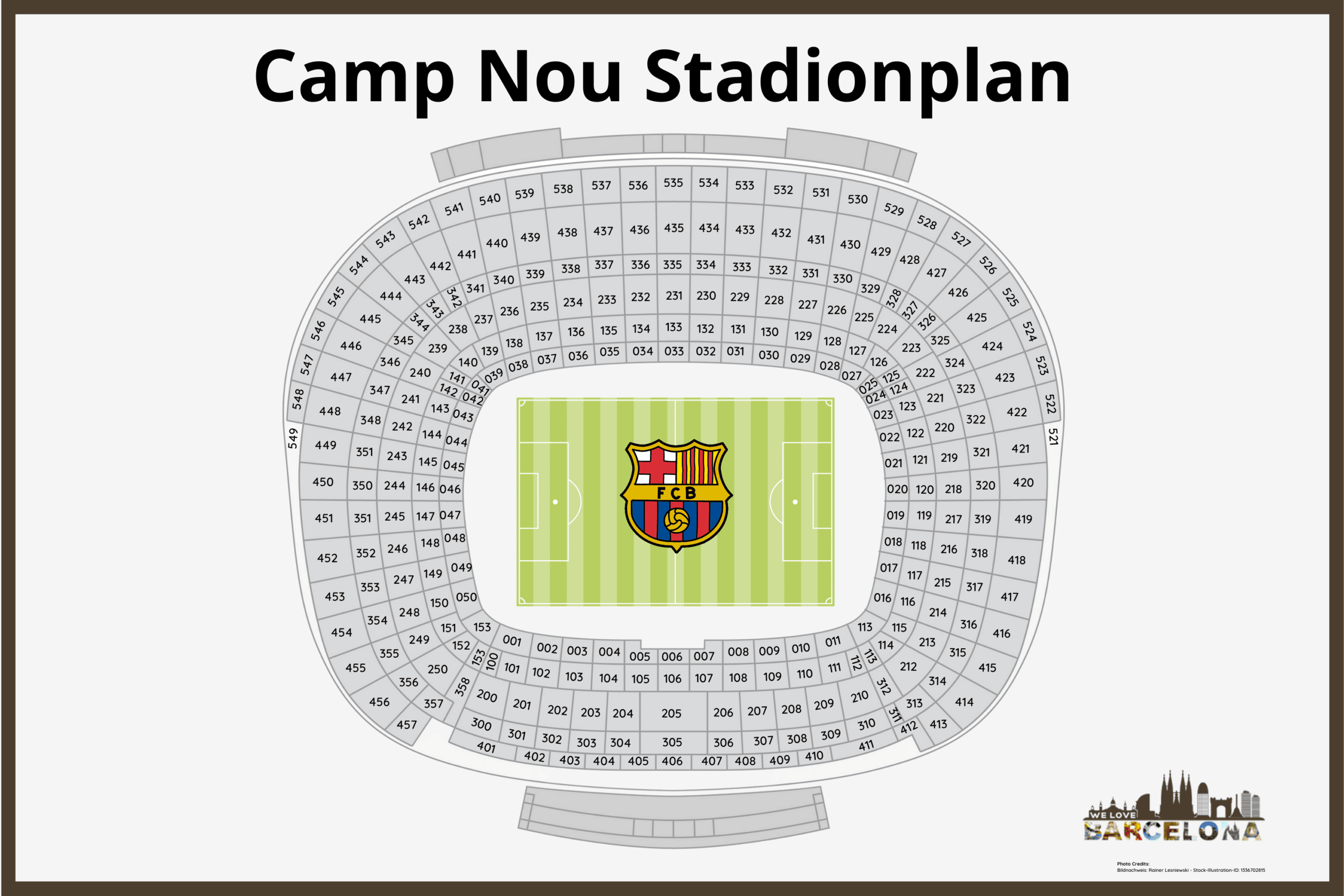 Stadionplan mit allen Blöcken im Camp Nou