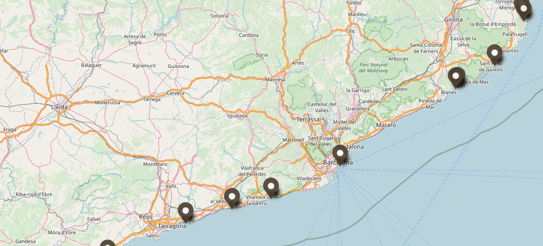 Karte mit Stränden in Katalonien